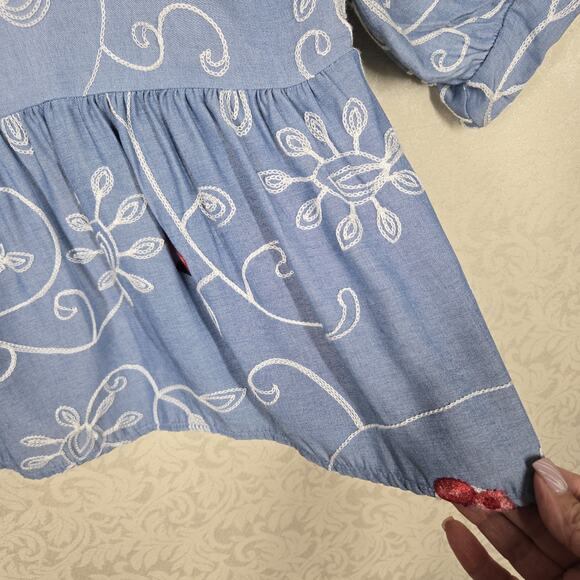 Ana Rose Babydoll Peasant Top sz 2X Blue Embroidered Flounced Ruffle Hem Boho - Picture 5 of 13
